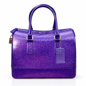 Furla Candy Bag Purple Glitter Jelly Satchel Statement Purse Sparkle Bag